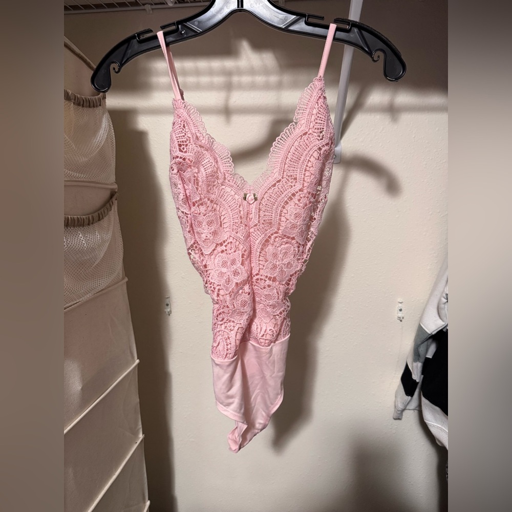 Rue21 Pink Crochet Lace Bodysuit